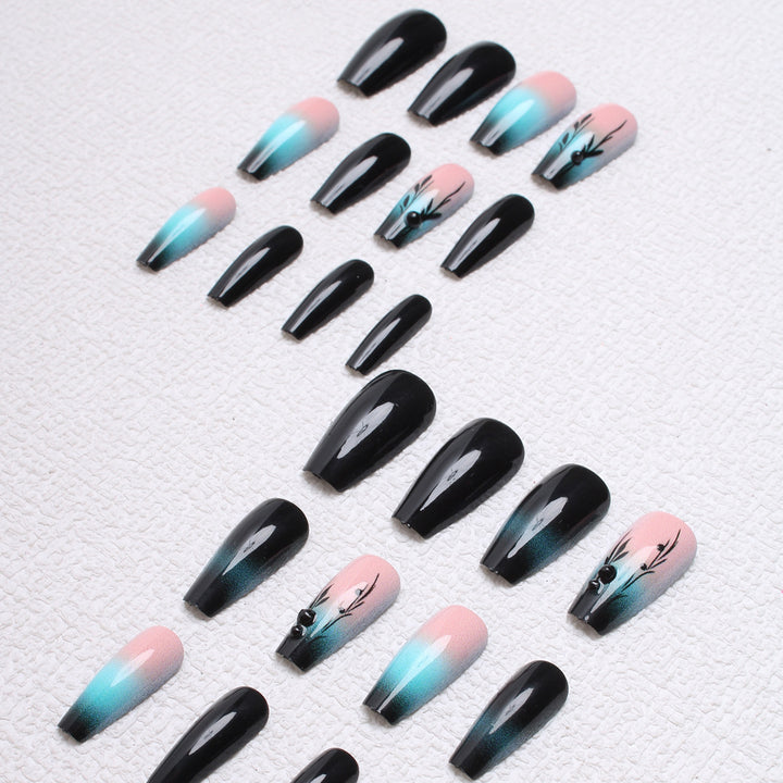 Ombre Press-On Nail Art with Floral Design Bowlift
