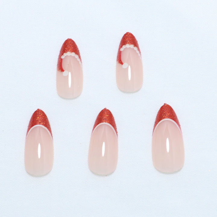 Artistic French Tip Press-On Nails with Glitter Accents Bowlift