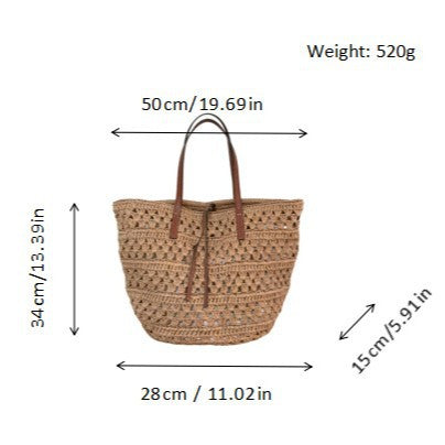 Woven natural material handbag with leather handles Bowlift