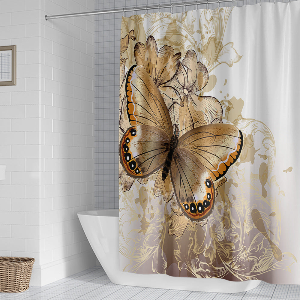 Butterfly-Inspired Floral Shower Curtain Bowlift