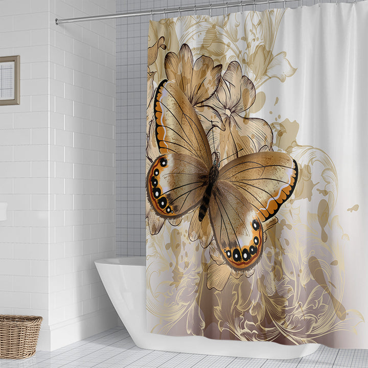 Butterfly-Inspired Floral Shower Curtain Bowlift