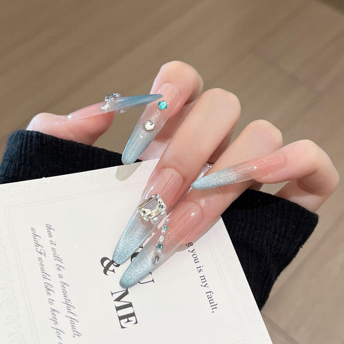 Elegant Rhinestone-Embellished Stiletto Press-On Nail Set Bowlift