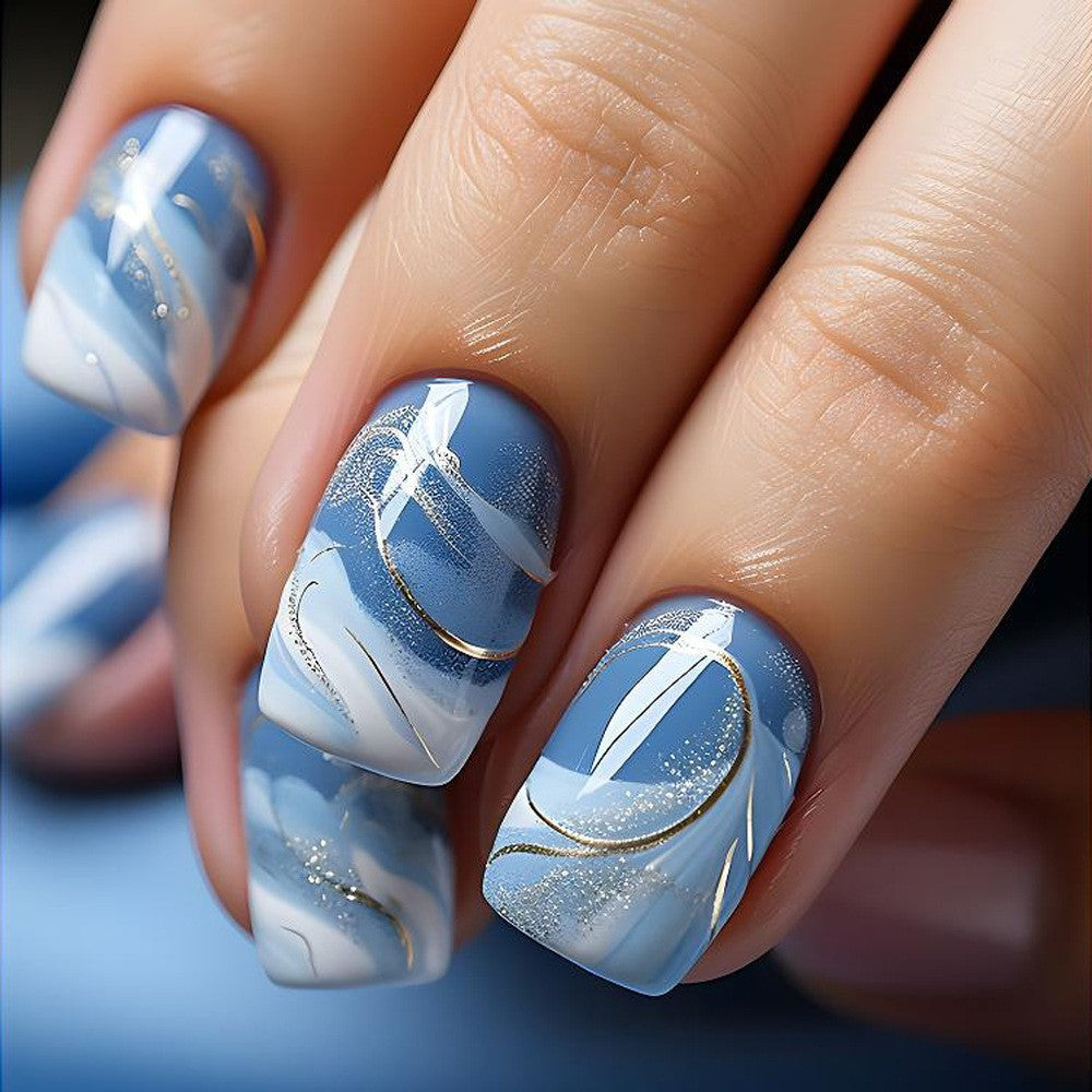 Elegant Artificial Nails with French Manicure and Glitter Effects Bowlift