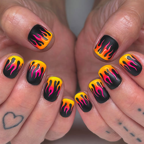 Creative Art Nails with Flame Design Bowlift