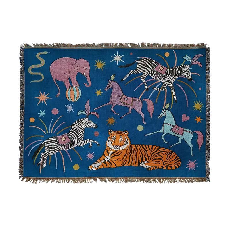 Artistic Animal-Themed Woven Throw Blanket