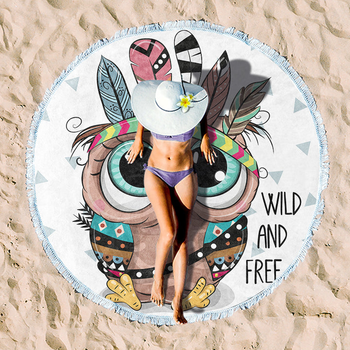 Round beach towel with floral fringe pattern Bowlift