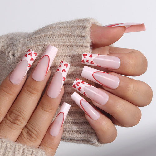Romantic Heart-Accent Press-On Nail Set Bowlift