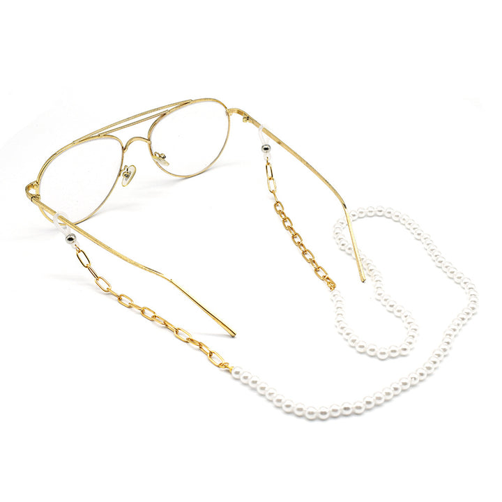 Elegant Pearl and Gold Chain Eyewear Holder Bowlift