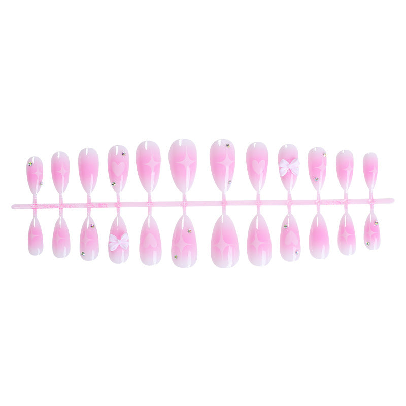 Decorative Press-On Nail Set with Heart and Bow Design Bowlift