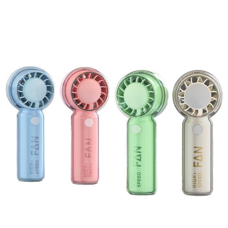 Cooling high-speed rechargeable handheld personal fan with transparent ergonomic handle and single-button speed control Bowlift