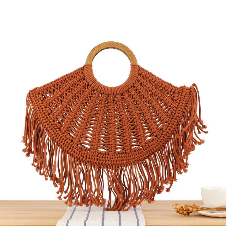 Handbag with Fringed Macramé Design Bowlift