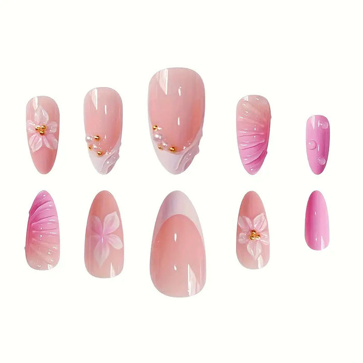 Artistic Floral Design Press-On Nail Set Bowlift