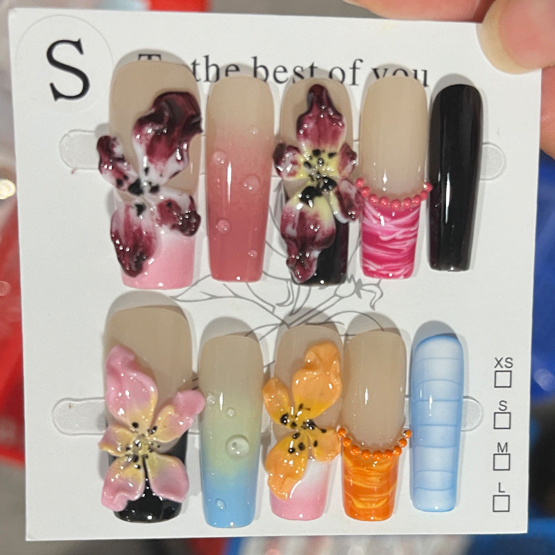 Handcrafted Floral Design Press-On Nail Set Bowlift
