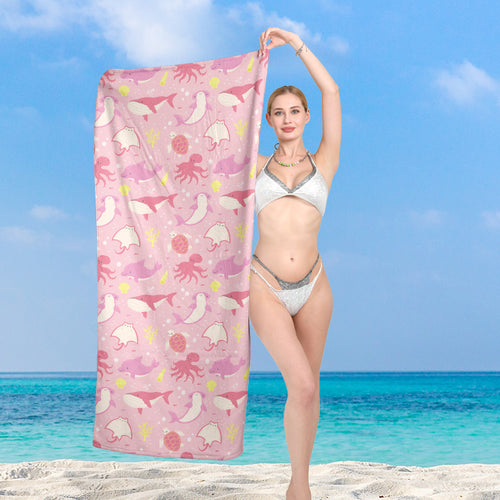 Beach towel with stylish lighthouse and wave pattern Bowlift