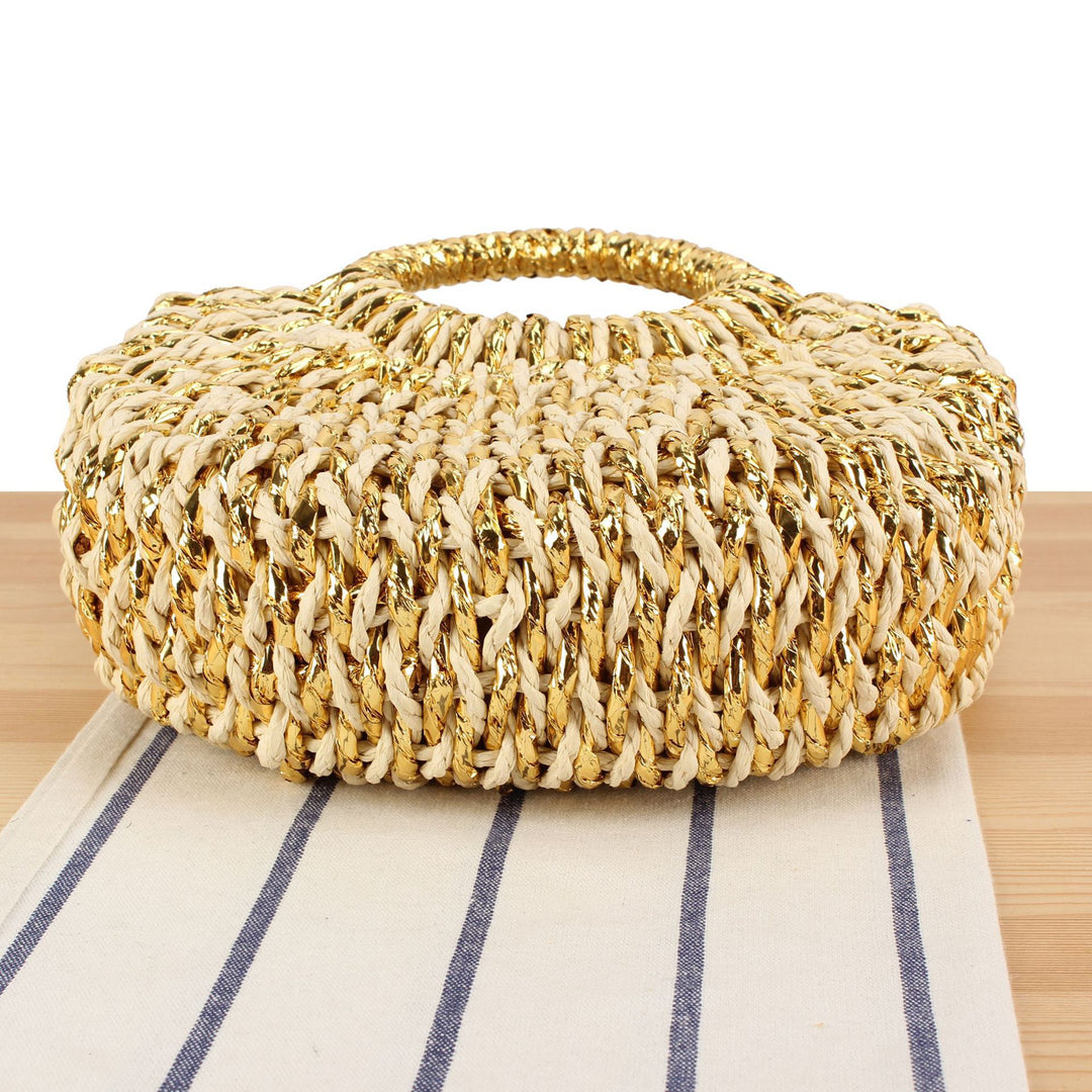 Stylish Woven Shoulder Bag with Round Handle Bowlift