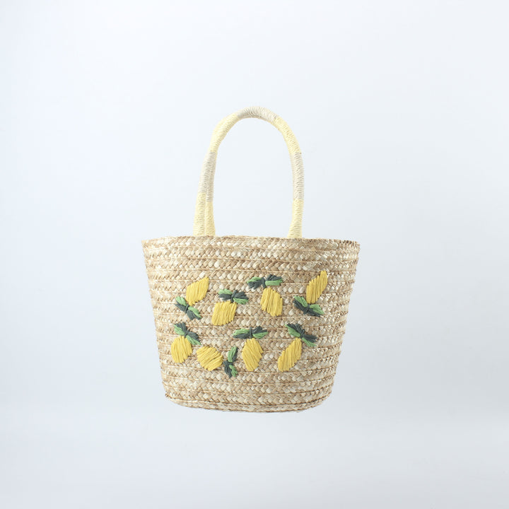 Basket bag with hand-embroidered lemon motif Bowlift