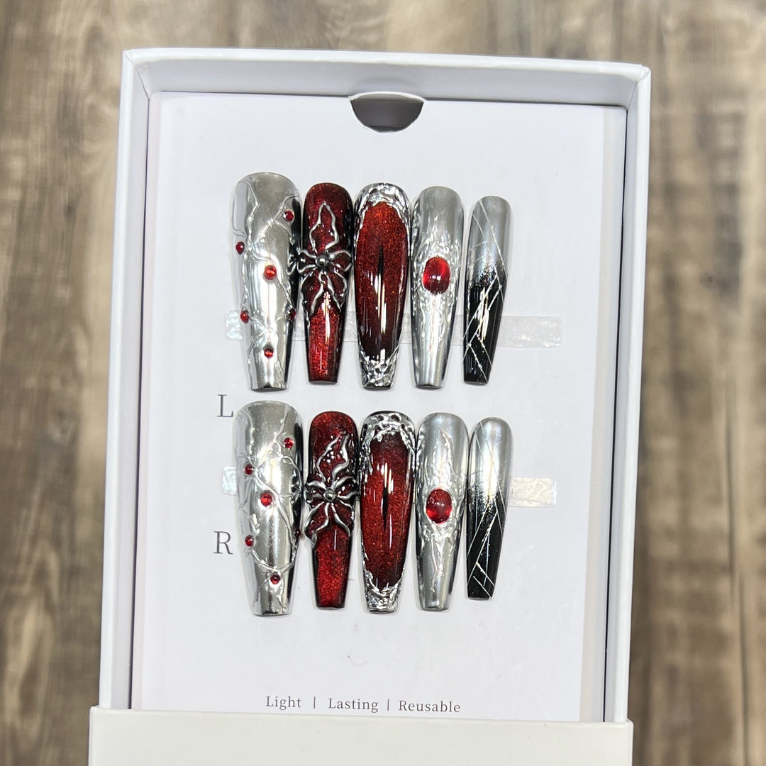 Decorative Floral Stiletto Press-On Nail Set Bowlift