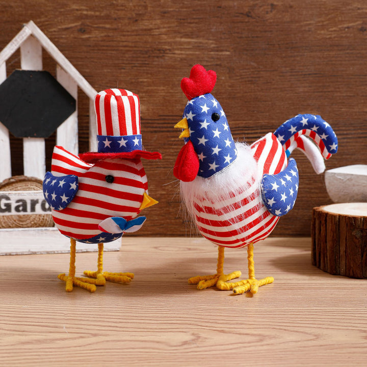 Unisex standing fabric figure rooster with padded stuffing and star stripe pattern Bowlift