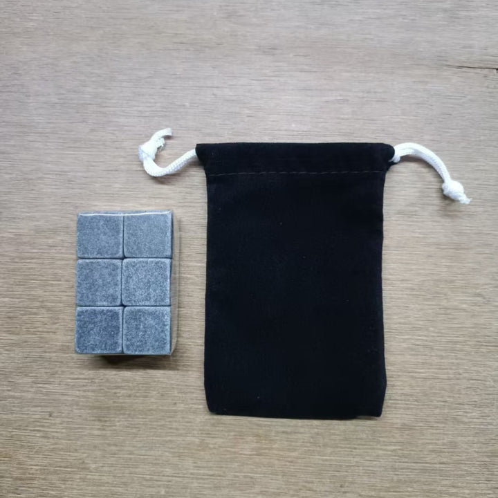 Reusable Whiskey Chilling Stone Cubes with Velvet Drawstring Pouch Bowlift
