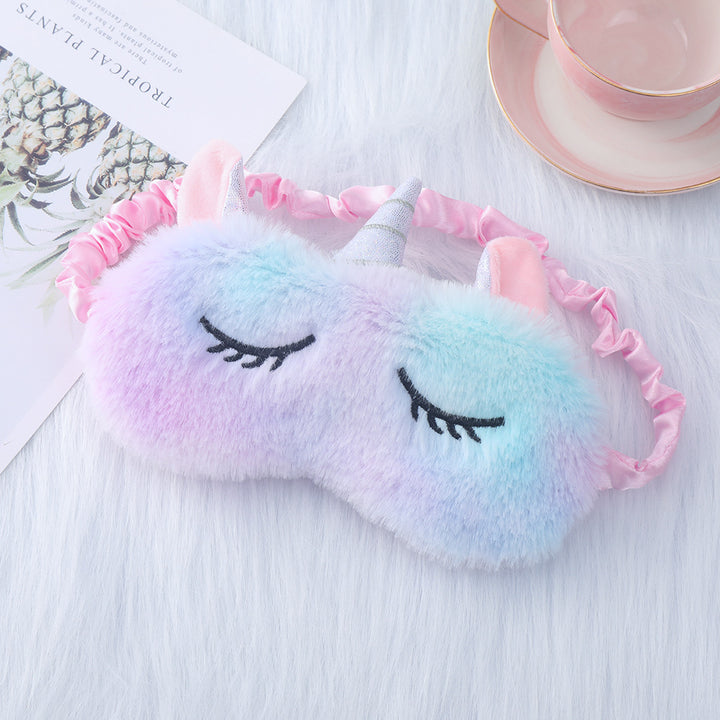Ladies nan cozy unicorn sleep mask with embroidered eyelashes, soft plush and elastic ruffled ribbon Bowlift