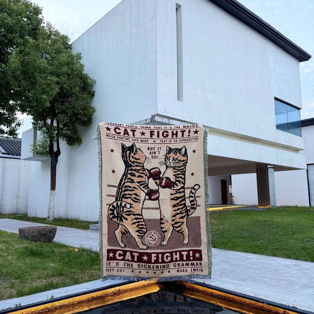 Whimsical Cat-Themed Woven Throw Blanket