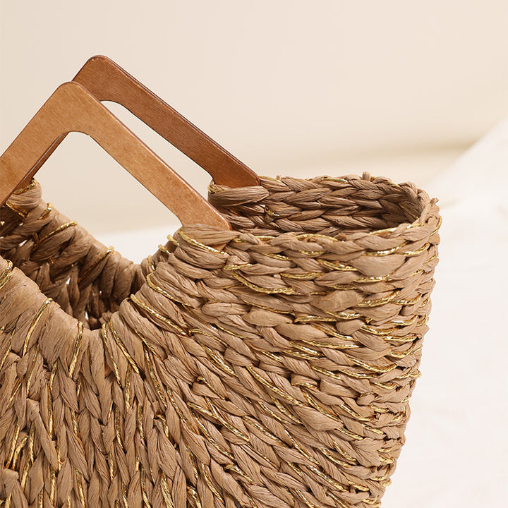 Handcrafted Portable Baskets Bag with Wooden Handles Bowlift