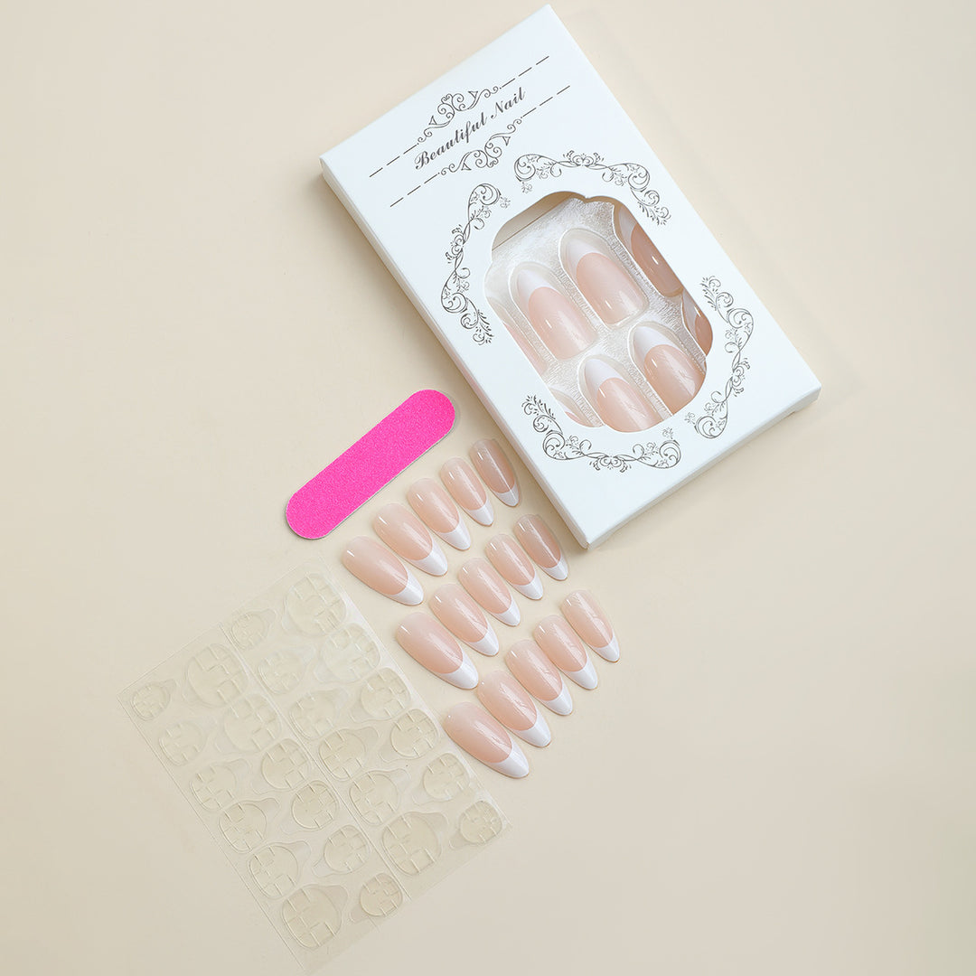 Press-On Nail Set with French Tip Design Bowlift