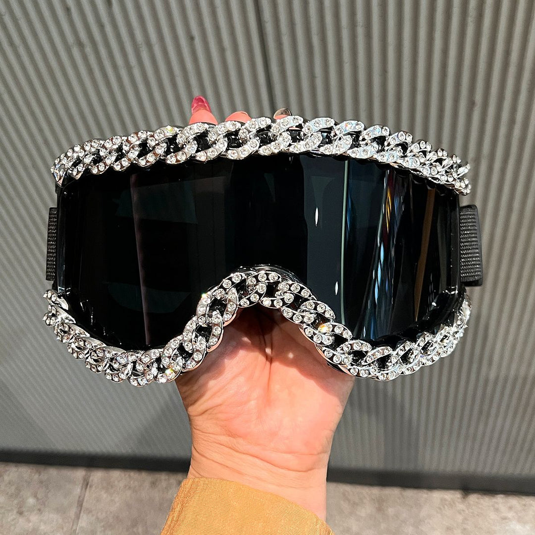 Women's fashionable ski goggles with rhinestone decorated frame Bowlift