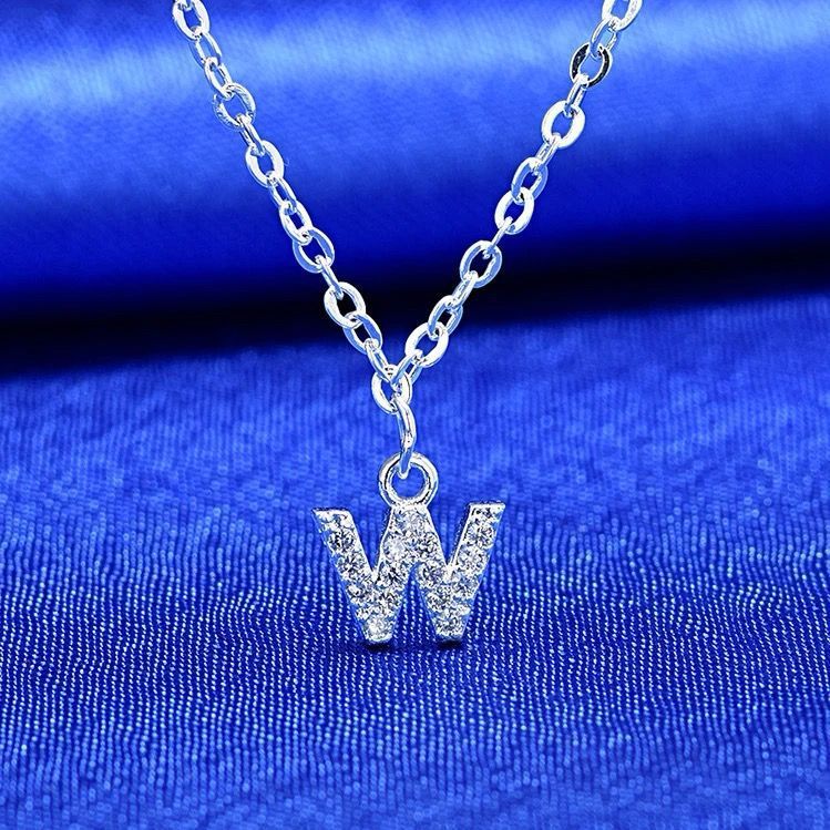 Dainty Pavé Cubic Zirconia Initial A Pendant Necklace Silver-Tone Chain Bowlift