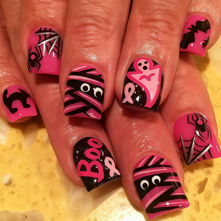 Halloween Artificial Nails with Playful Designs and Glitter Details Bowlift