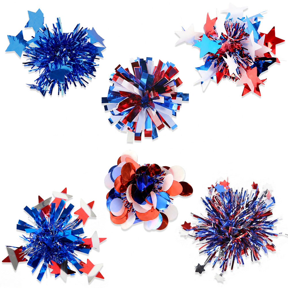 Independence Day sparkly tinsel starburst pom pom cat teaser toy Bowlift