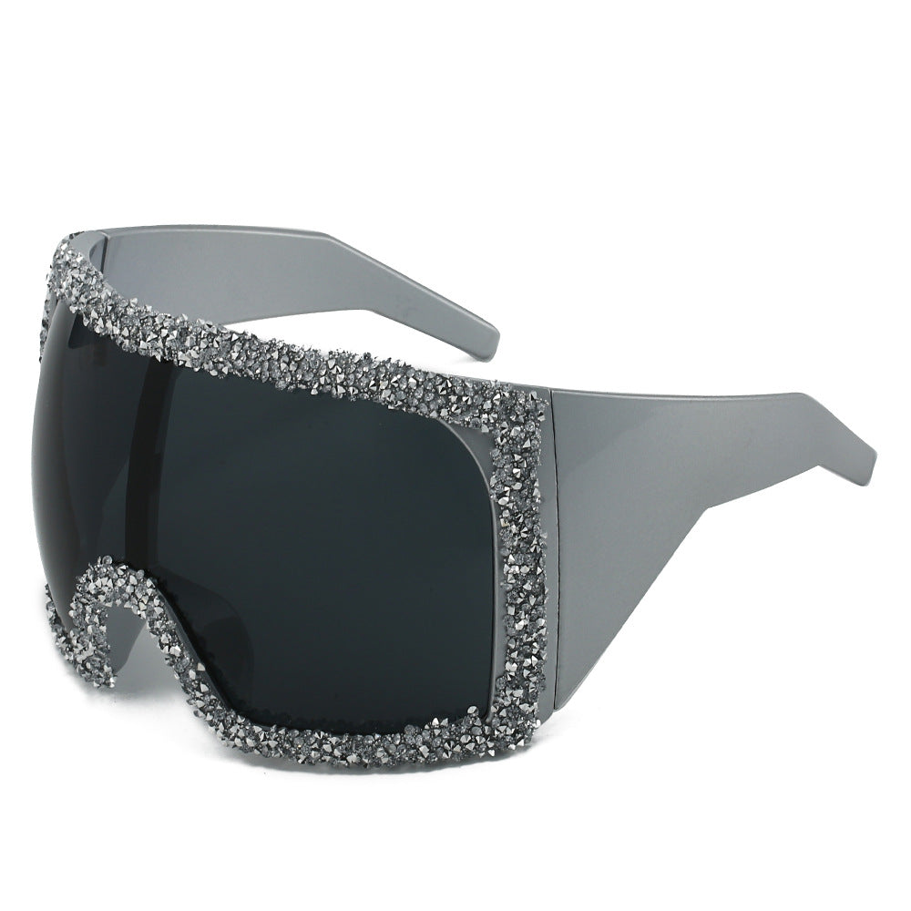 Women's Sporty Oversized Sunglasses with Rhinestone Embellishments Bowlift