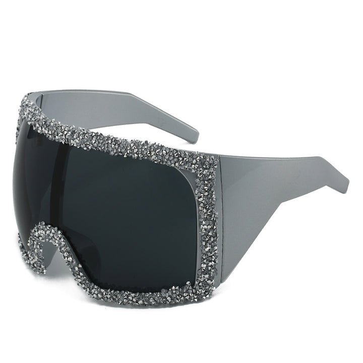 Women's Sporty Oversized Sunglasses with Rhinestone Embellishments Bowlift