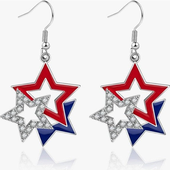 Ladies playful star earrings with crystal embellishment and hook closure Bowlift