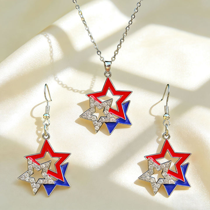 Women's patriotic jewelry set flip-flop pendant necklace and earrings with enamel and crystal embellishment Bowlift
