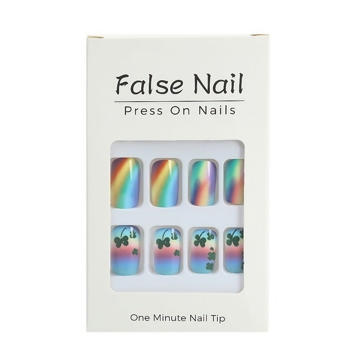 Artificial nails with colorful rainbow and clover leaf designs Bowlift
