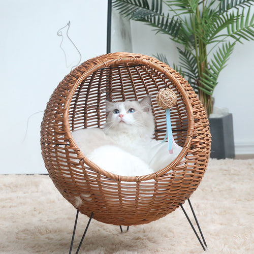 Cat Bed with Stylish Rattan Design Bowlift