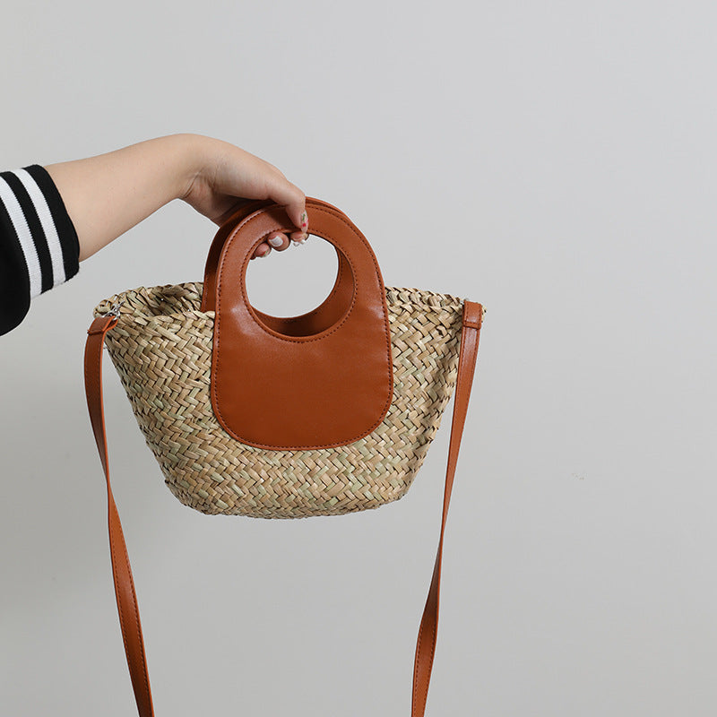 Fashionable handbag with combined leather handle Bowlift