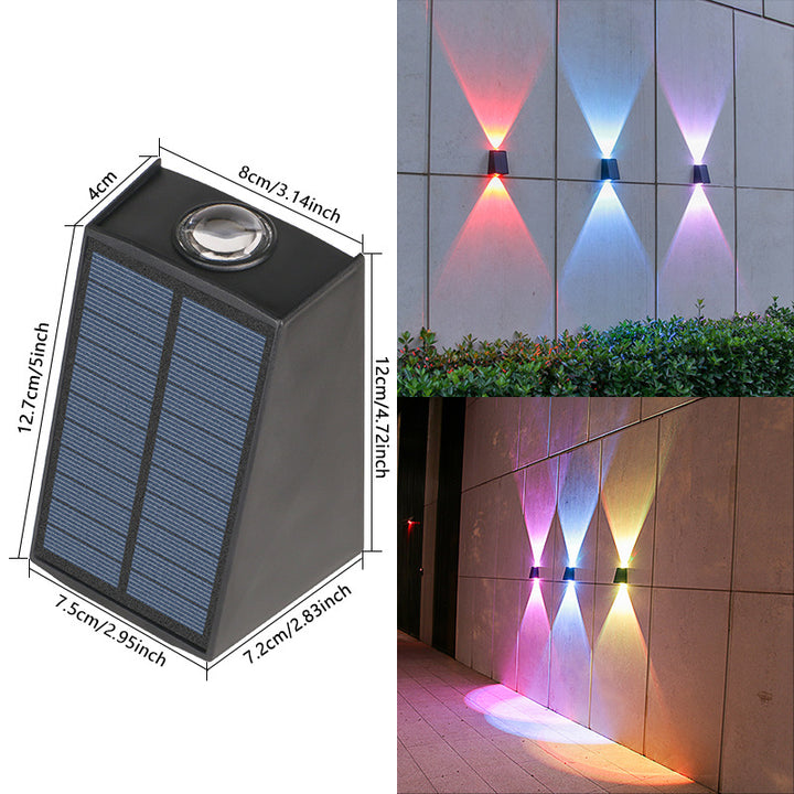 Angled Bi-Directional Solar LED Wall Uplight-Downlight With Integrated Photovoltaic Panel And Prism Lens Bowlift