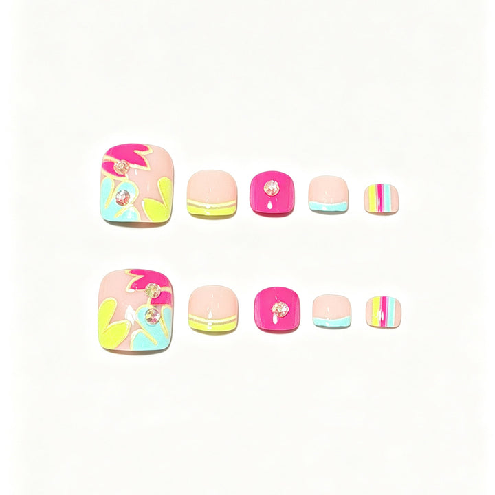 Vibrant Floral Design Press-On Nail Art Bowlift