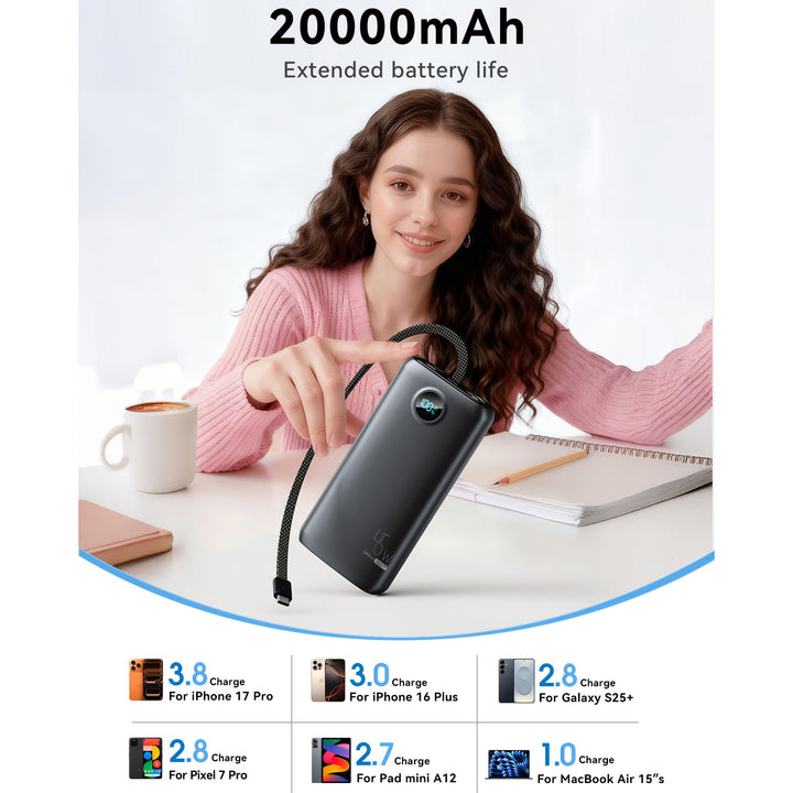 High-performance power bank with digital charging display and 45W fast charging function Bowlift