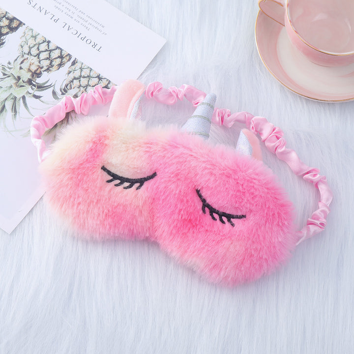 Ladies nan cozy unicorn sleep mask with embroidered eyelashes, soft plush and elastic ruffled ribbon Bowlift