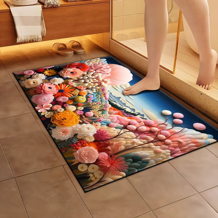 Artistic Floral Design Bath Mat Bowlift