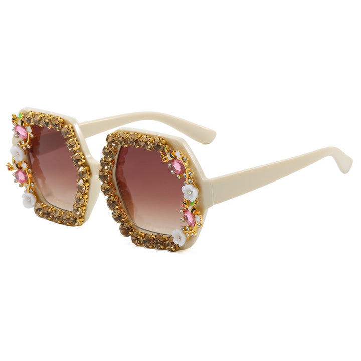 Women's extravagant hexagon sunglasses with crystal embellishment Bowlift