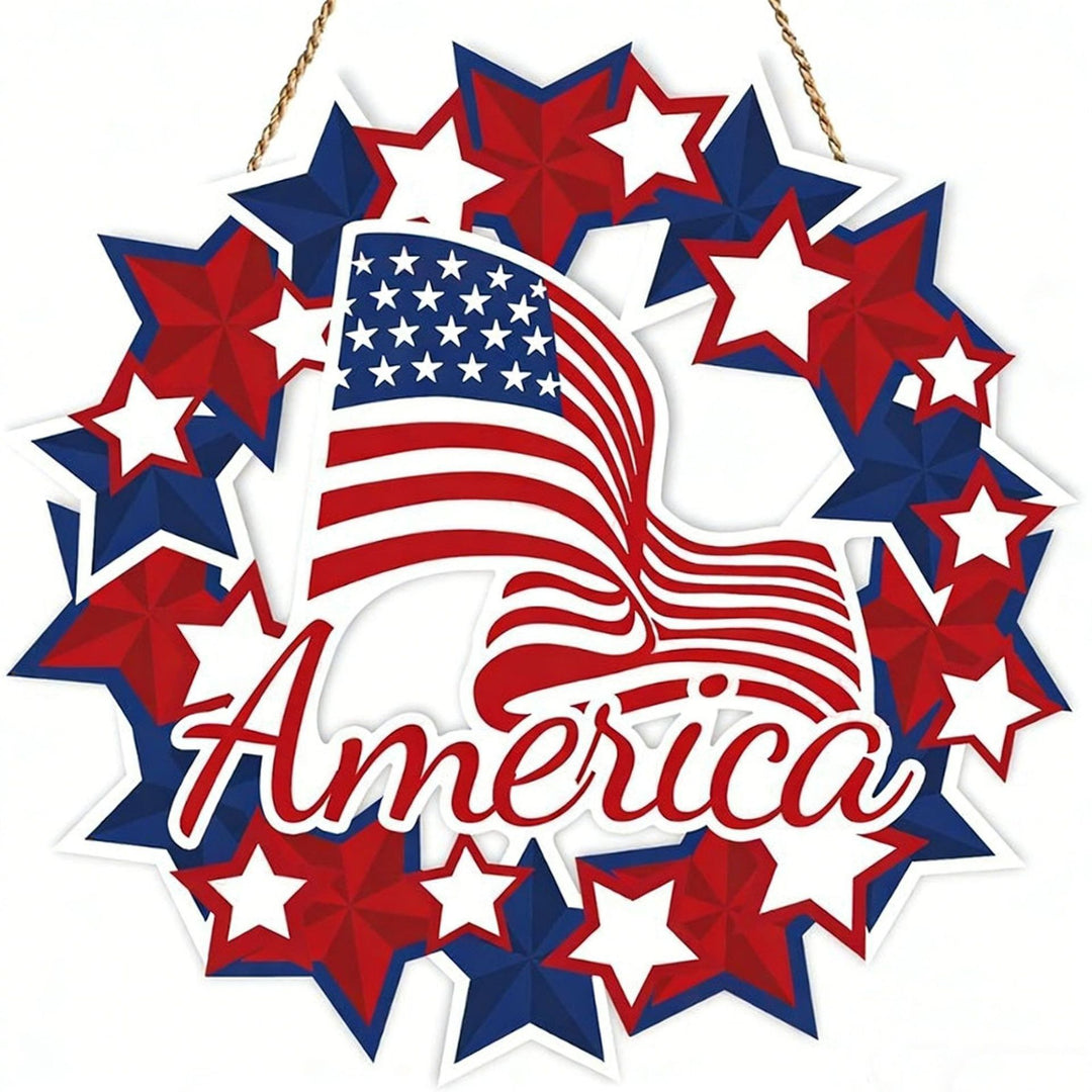 Unisex nan Patriotic Americana Heart Flag Wreath with Ribbon Mesh, Wooden Heart Cutout and Star Accent Bowlsift Bowlift