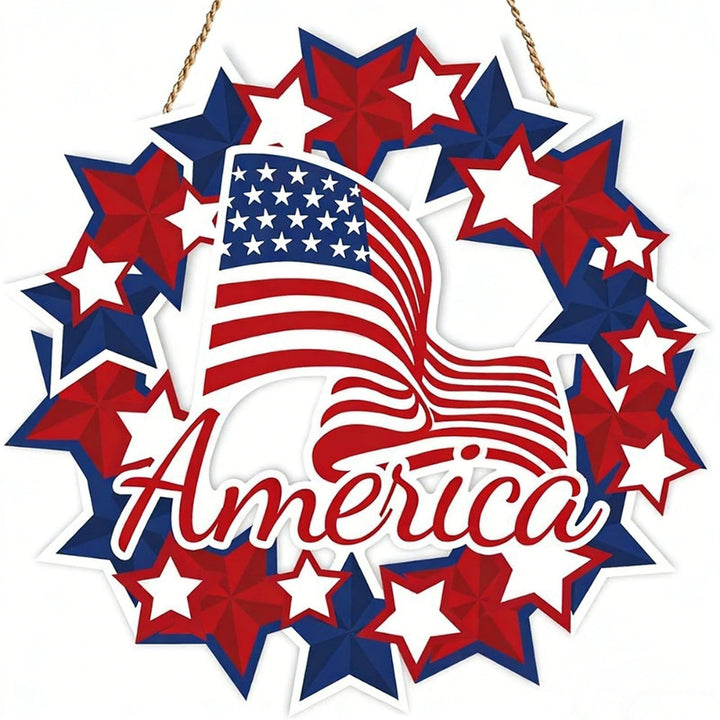 Unisex nan Patriotic Americana Heart Flag Wreath with Ribbon Mesh, Wooden Heart Cutout and Star Accent Bowlsift Bowlift