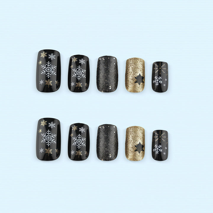 Glittering artificial nail set with Christmas design and 3D snowflakes Bowlift