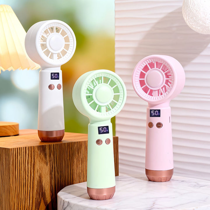 Unisex nan portable hand fan with integrated humidifier function and digital display Bowlift