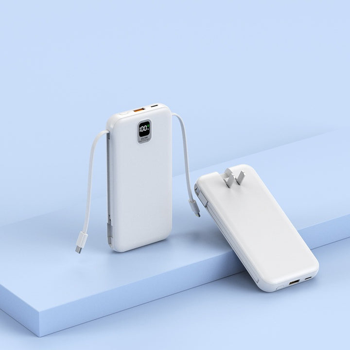 Portable power bank with integrated charging cable and LED display Bowlift