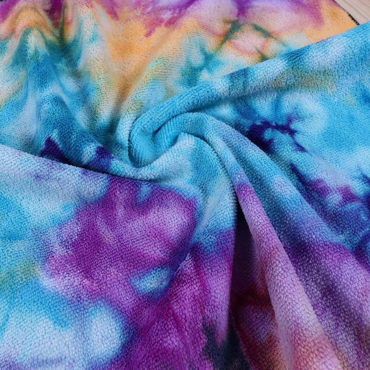 Women's Fleece Poncho with Hood and Colorful Tie-Dye Design Bowlift